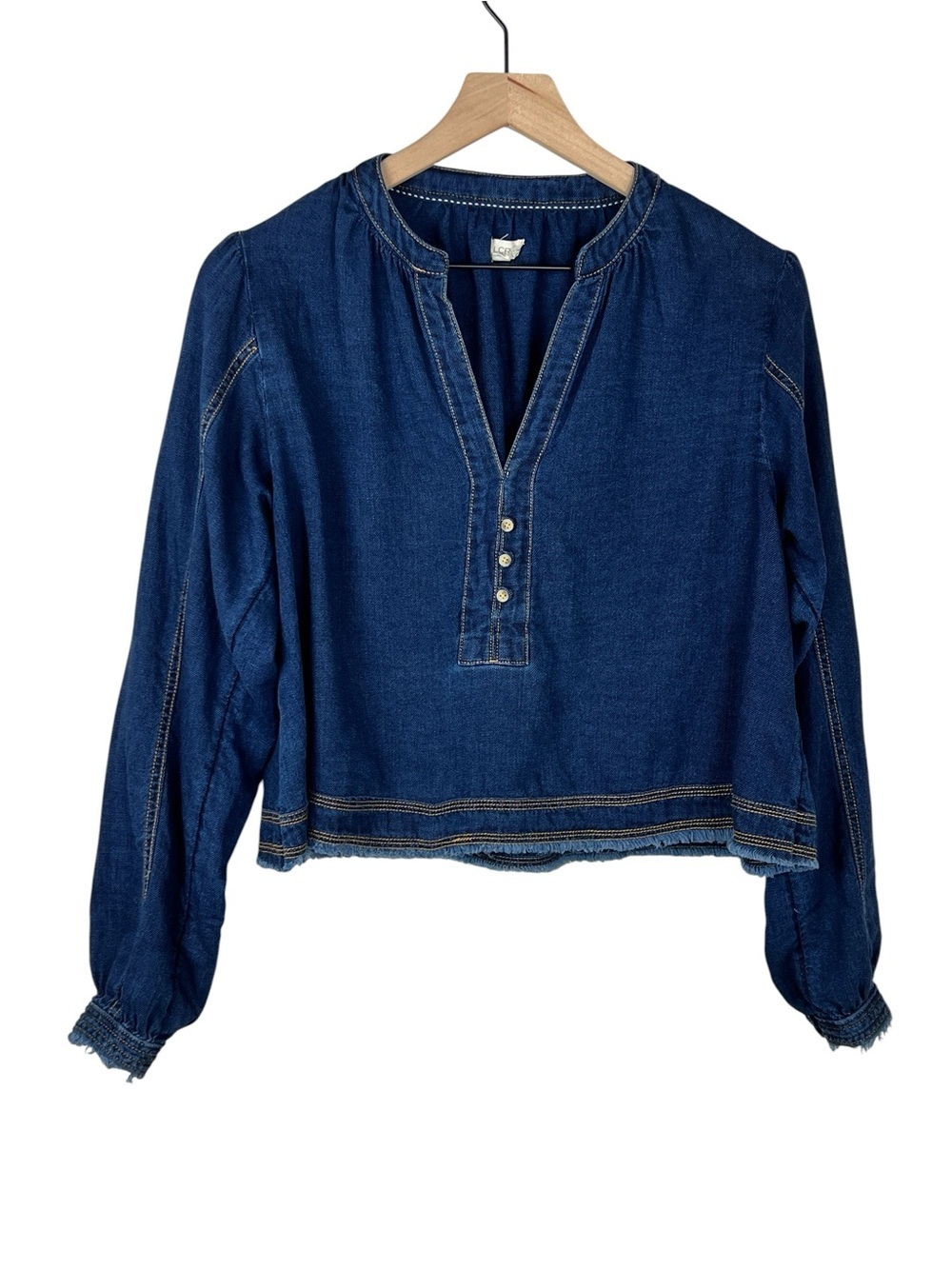 Anthropologie Pilcro Cropped Denim Peasant Blouse